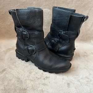 Sorel Womens 8.5 Phoenix Moto Boot Black Waterproof Leather Biker Grunge